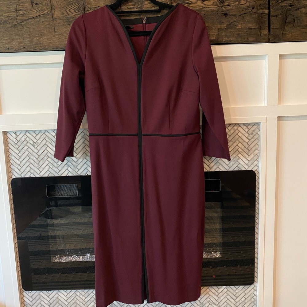 Talbots Maroon 3/4 Sleeve V-Neck Dress Size 10